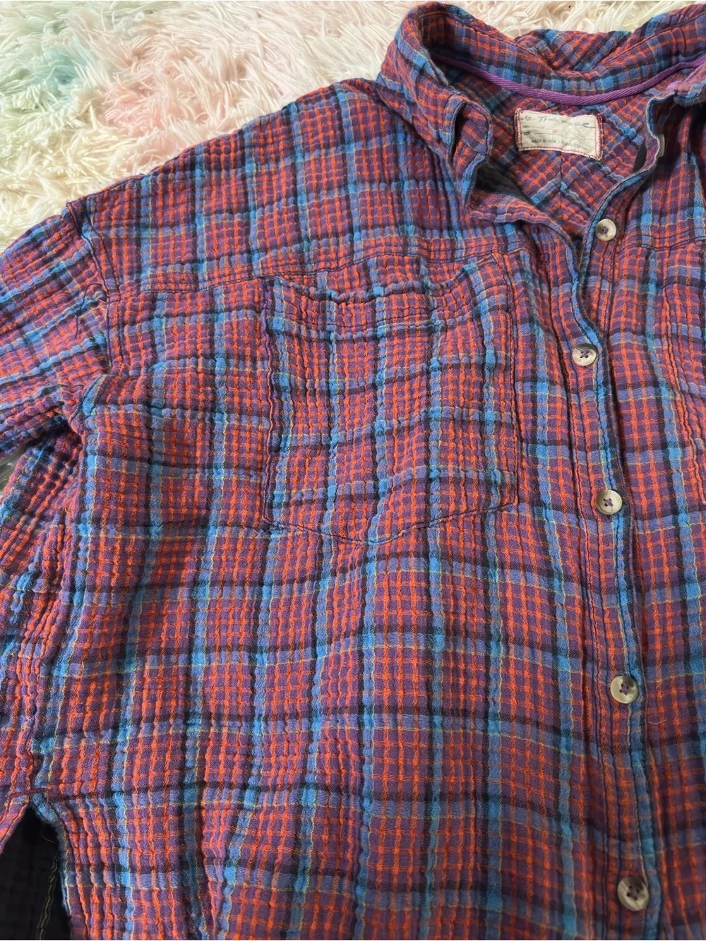 Free People We The Free Cardiff Plaid Button Down Shirt Size Medium